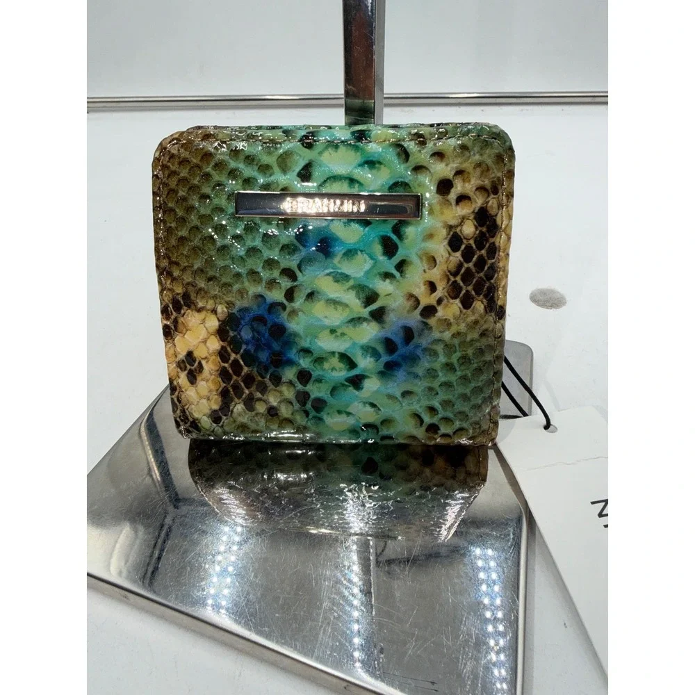 Brahmin Jane Mineral Blue Chevelle Leather Snakeskin Bifold Wallet Q85 2152